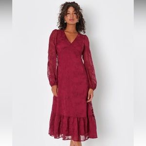 Lulus Burgundy Chiffon Midi Dress